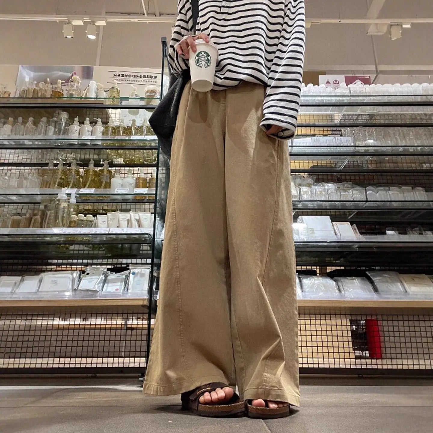 Khaki Wide Leg Pants Women's High Waist Loose Casual Straight Leg Trousers Spring 2026 Lazy Style Comfortable Slimming Effect