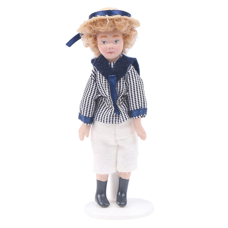 1/12 Dollhouse Miniature Porcelain Doll People Model Beautiful Youth Boy Girl Decor Doll House Toy