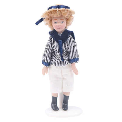 1/12 Dollhouse Miniature Porcelain Doll People Model Beautiful Youth Boy Girl Decor Doll House Toy