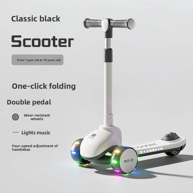 3-in-1 Kids Scooter with Seat, Foldable Toddler Kick Scooter for Boys Girls Ages 1-3-6-10, 3-Wheel Light-Up Ride-On Toy with