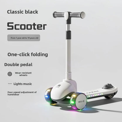 3-in-1 Kids Scooter with Seat, Foldable Toddler Kick Scooter for Boys Girls Ages 1-3-6-10, 3-Wheel Light-Up Ride-On Toy with