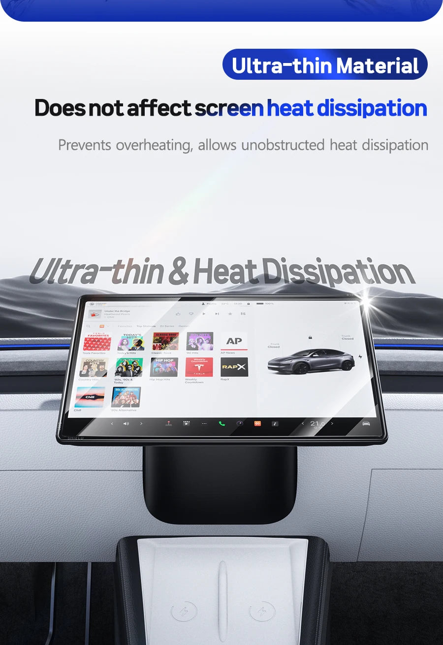 2-in-1 BJBT Tempered Glass Screen Protector for Tesla Model 3 Y Juniper Accessories 2025 2026 Case With Protective Frame