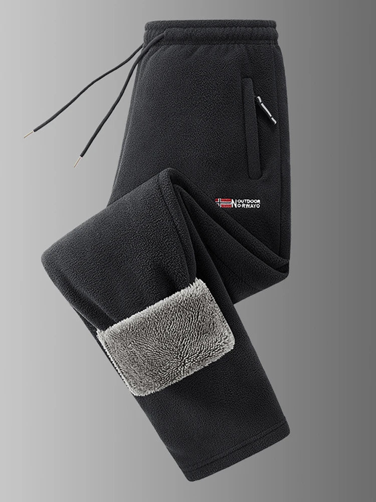 Winter Men's Sweatpants Thick Warm Fleece Joggers Sportswear Zip Pockets Casual Loose Track Pants Cozy Outdoor Lounge Pants