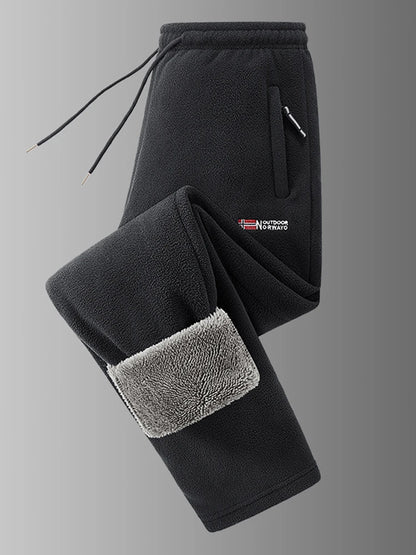 Winter Men's Sweatpants Thick Warm Fleece Joggers Sportswear Zip Pockets Casual Loose Track Pants Cozy Outdoor Lounge Pants