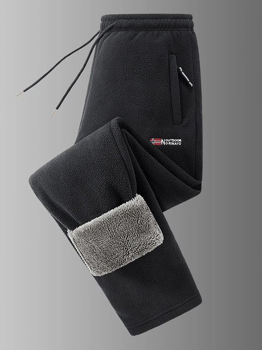 Winter Men's Sweatpants Thick Warm Fleece Joggers Sportswear Zip Pockets Casual Loose Track Pants Cozy Outdoor Lounge Pants