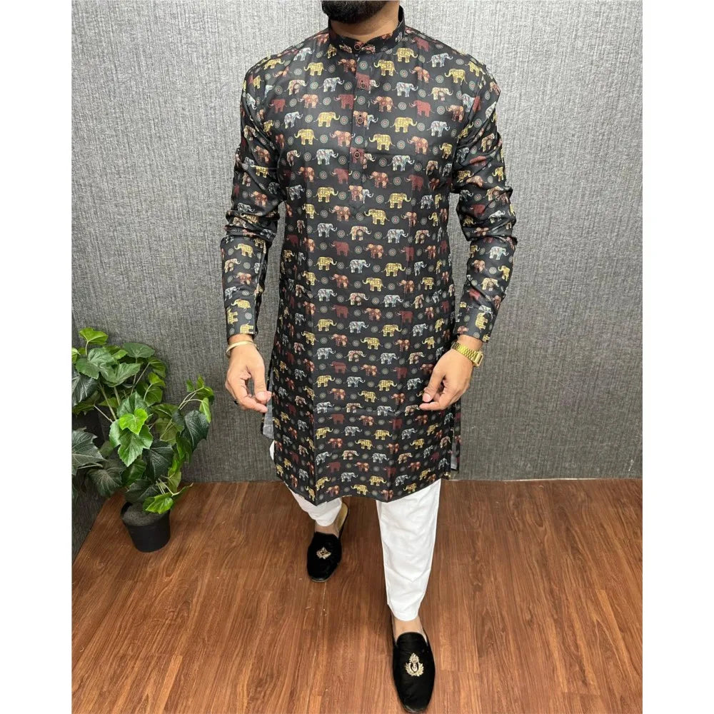 2026 Men Digital Printed Kurta Vardha Regular Fit Mandarin Collar Long Suitable All Occasions Such Wedding Hari Raya Aidilfitri