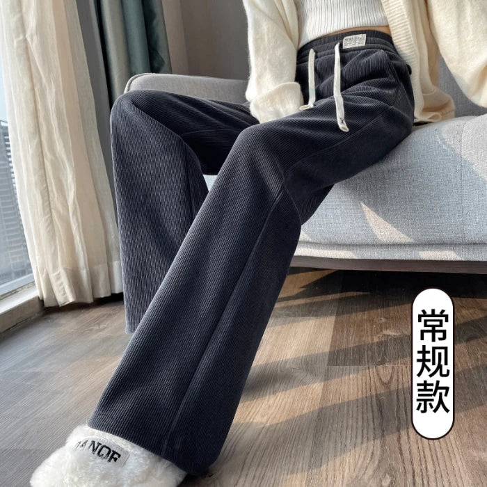 Lamb Velvet Wide Leg Pants Women's High Waist Thickened Fleece Corduroy Warm Cotton Pants Casual Straight Leg Trousers