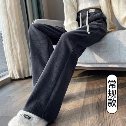 Lamb Velvet Wide Leg Pants Women's High Waist Thickened Fleece Corduroy Warm Cotton Pants Casual Straight Leg Trousers