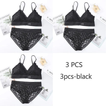 3 Piece Set Bra Sexy Lace Beauty Back Suit Underwear Gather Seamless Women's Underwear Panties Comfortable Lingerie