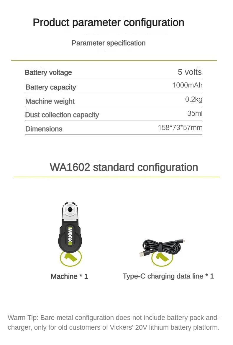 WORX Powerful Cleaner Dust Collect WA1602 13Kg Suction 35ml Visual Dust Box Type C Univeral Electric Drill Hammer Vacuum Cleaner