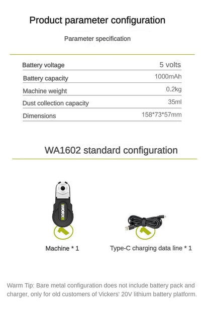 WORX Powerful Cleaner Dust Collect WA1602 13Kg Suction 35ml Visual Dust Box Type C Univeral Electric Drill Hammer Vacuum Cleaner