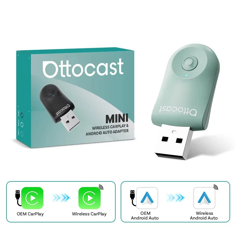 OTTOCAST NEW Mini Wireless CarPlay Android Auto Wireless Adapter Plug And Play WiFi Fast Connect Dongle For Toyota Audi Benz