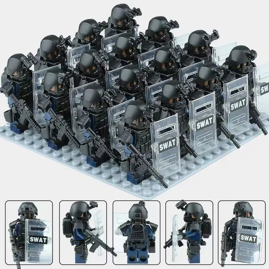 Building block riot police mini humanoid doll reloaded anti-virus ghost special police marine humanoid doll, cartoon toy gift