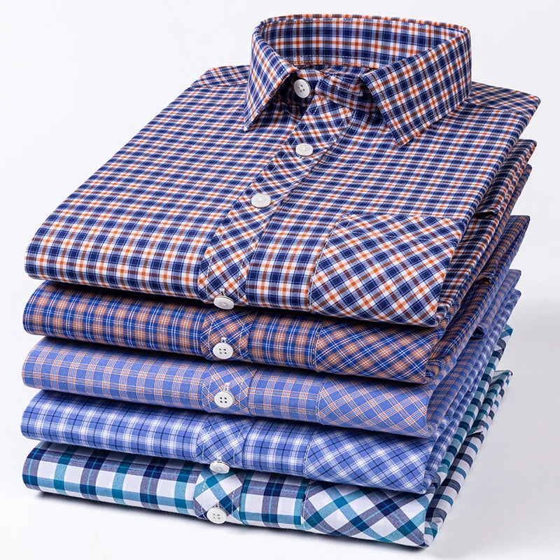 The New Men's Long-Sleeved Shirt Is Cool and Casual. It's a Thin, All-Cotton, Streetwear Checkered Style for Spring and Summer