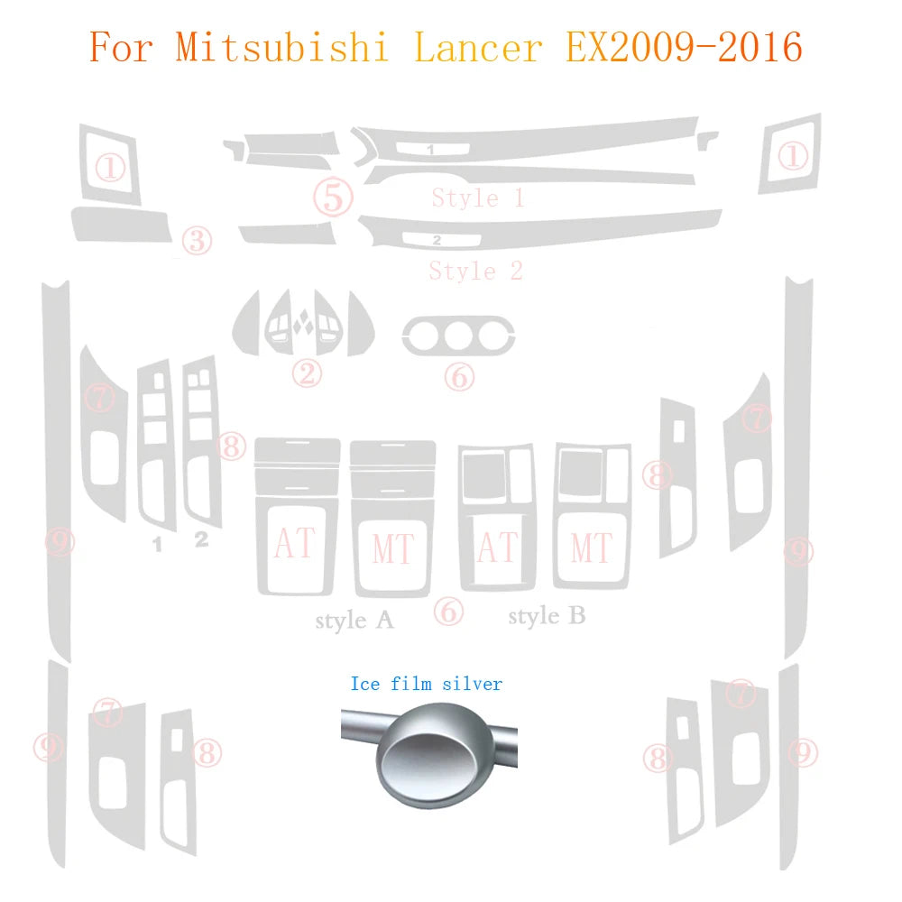 For Mitsubishi Lancer EX2009-2016 Interior Central Control Panel Door Handle Carbon Fiber Stickers Decals Car styling Accessorie