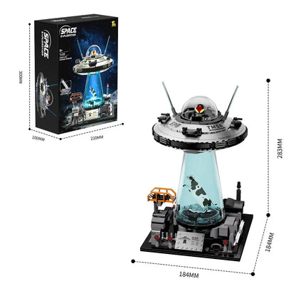 NEW UFO Cow Abduction Spacecraft Building Blocks With Light Motor Set Spaceship Bricks Toys Desktop Ornament Model Boys Gifts