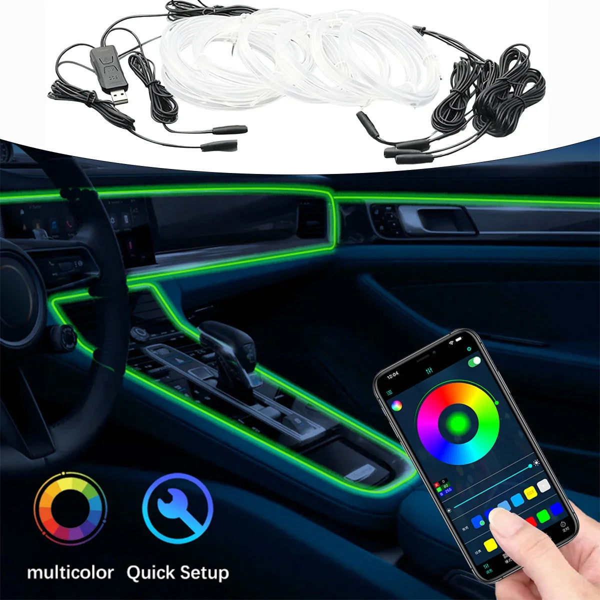 1M 3M 5M Car Fiber Optic led strip Atmosphere light for flexible AUTO interior Lamp Party decoration lights Neon strips 5V USB