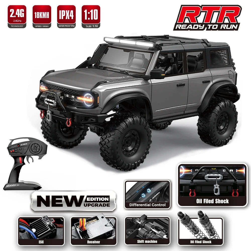 1/10 RC Car 4WD RTR HB R1001 Horse Full Scale with LED 2.4G Electric Remote Control Rock Buggy Off-road Vehicle Toys Boys Gifts