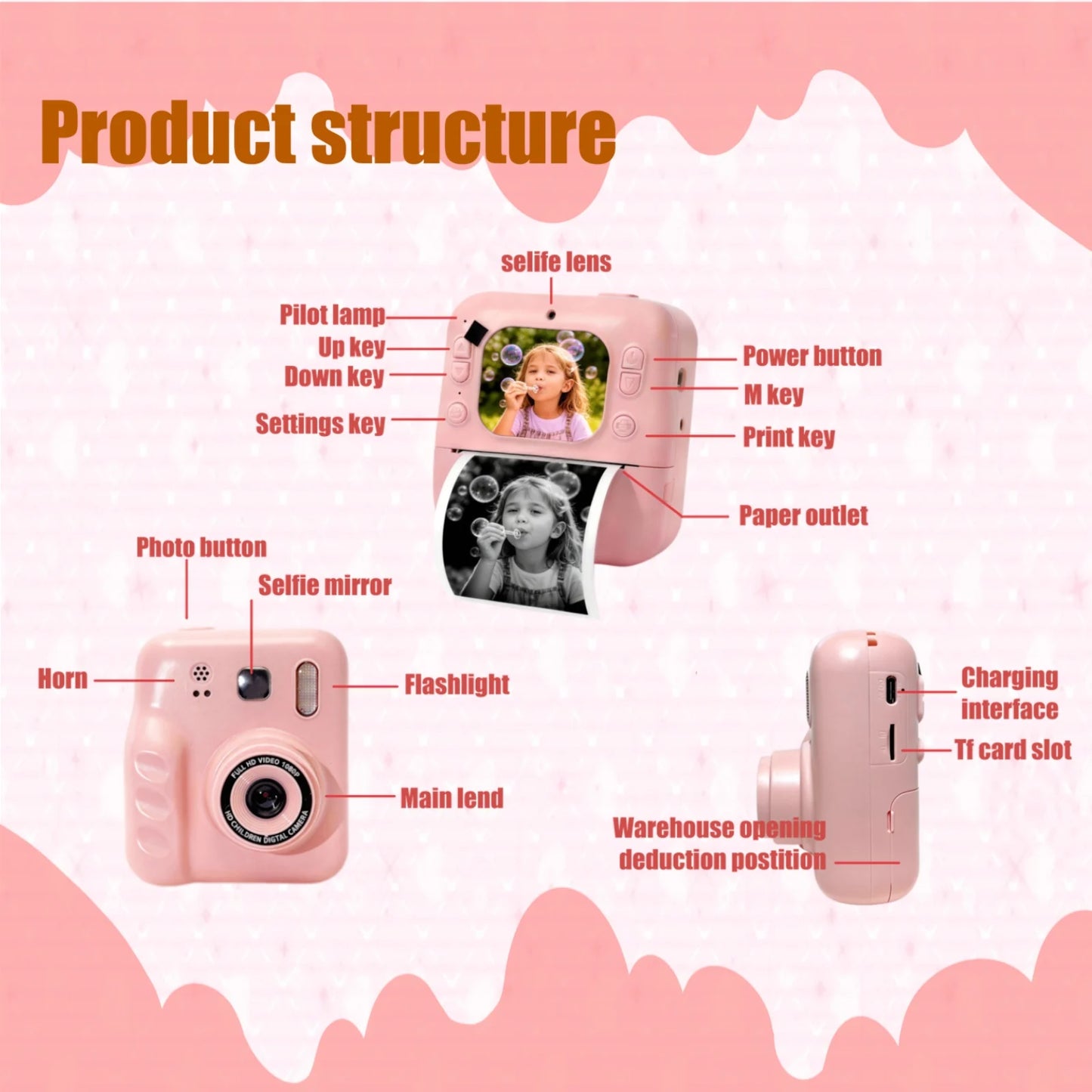 New Children's Thermal Printing Camera That Can Take Photos and Record Videos, Mini Portable Educational Toy for Students/Polaroid Camera, Instant Photo Printing, High-Definition Dual Camera, Baby Holiday Gift Mini Dslr/Inkle