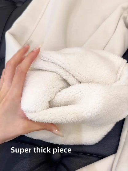 Warm Alpaca Wool Fleece Pants Women's Winter Thickened Fleece High Waist Slim Version Knife-Shape Pants Color Block Design
