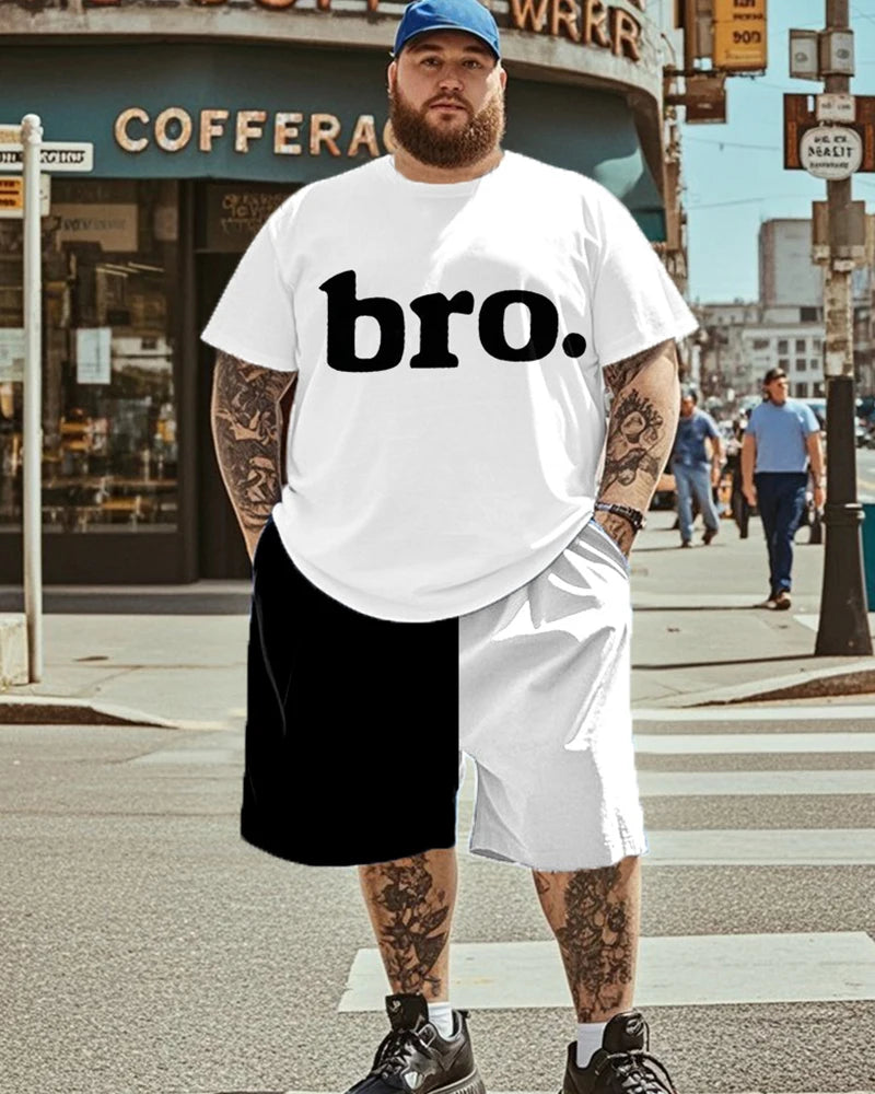 S-9XL Plus Size Men's  Astronaut Puzzle, Split Color & Gradient Drip Print T-Shirt & Shorts Set, Casual Streetwear Outfit