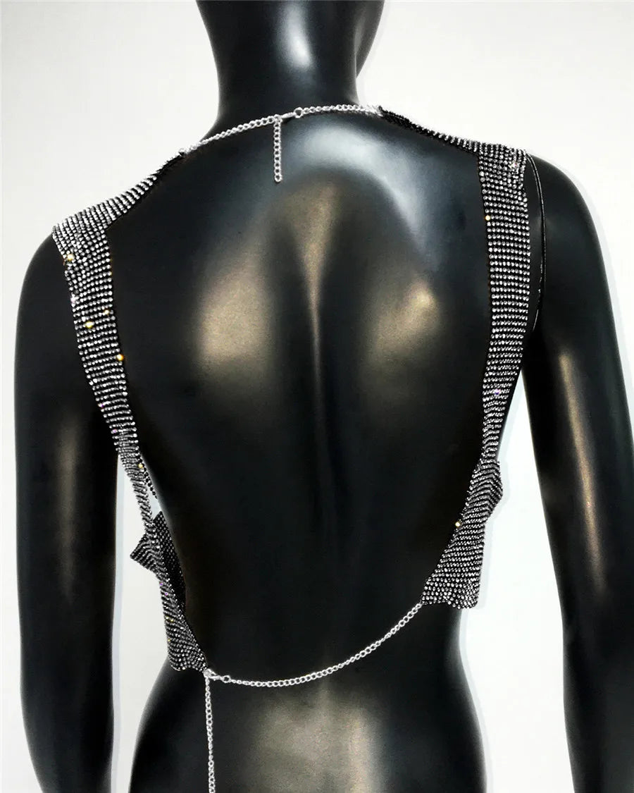 Shiny Rhinestone Sequins Crop Top Sexy Backless Round Neck Metal Tank Top For Women 2024 Fashion Nightclub Party Camisole