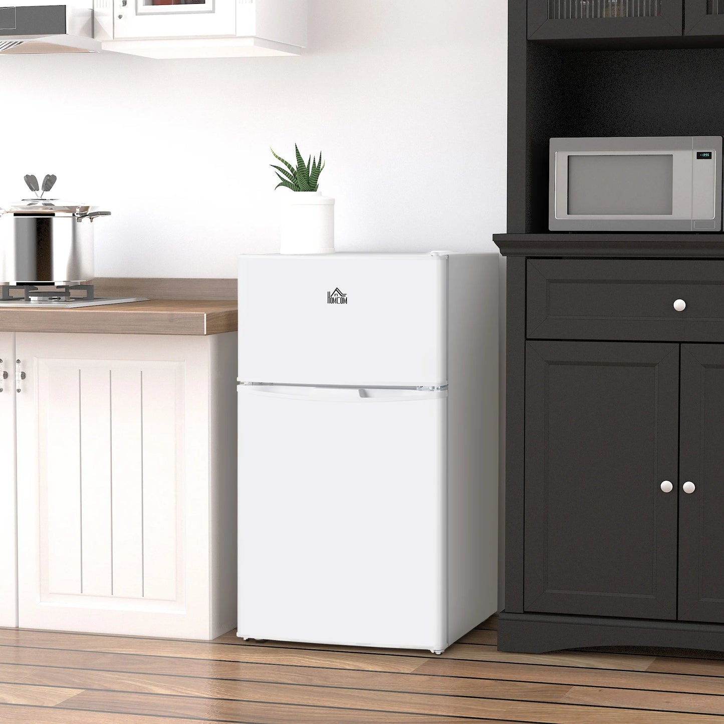 3.2 Cu.Ft Mini Fridge with Freezer, Double Door Compact Refrigerator with Adjustable Thermostat,, Energy Efficient, White