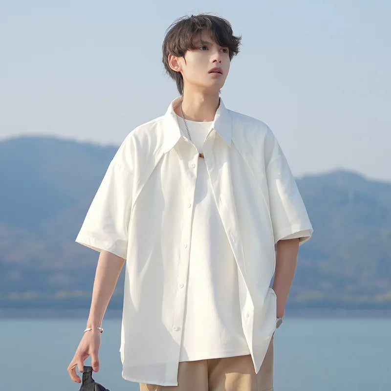 Men's Oversized Button Down Shirt Short Sleeve Loose Casual Top 2026