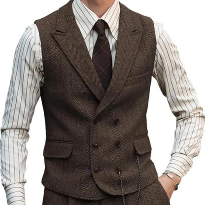 Men Vest Brown Suede Leather Gentleman Business Waistcoat Vintage Regular Slim Autumn Winter Banquet Men's Suit Vest