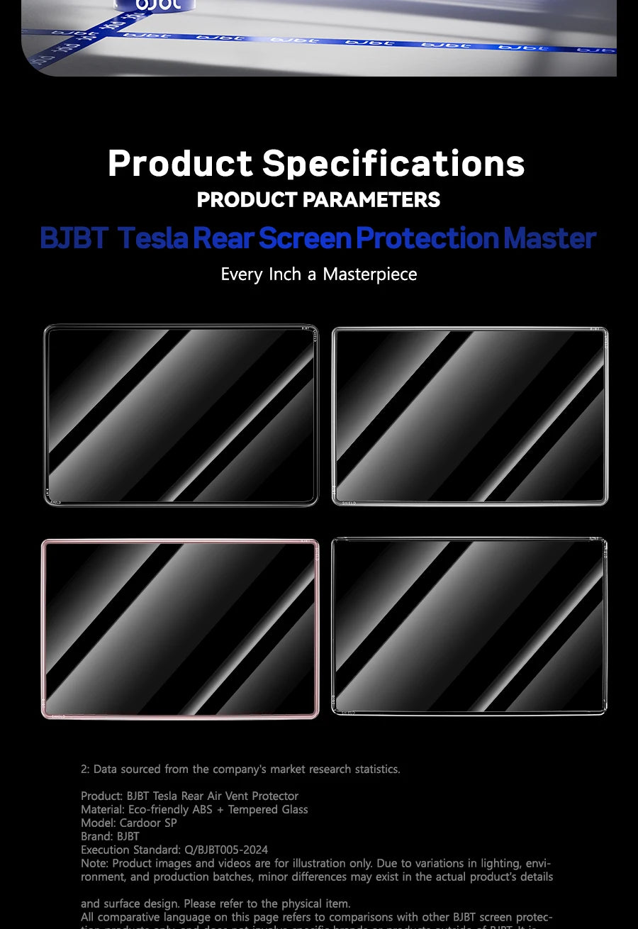 2-in-1 BJBT Tempered Glass Screen Protector for Tesla Model 3 Y Juniper Accessories 2025 2026 Case With Protective Frame