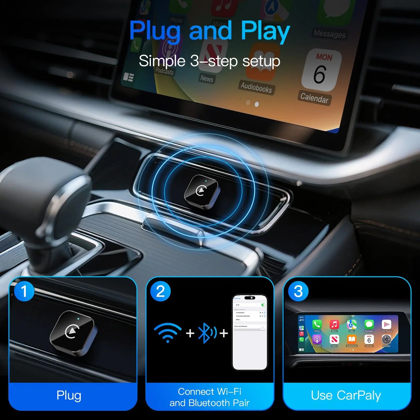 2-in-1 Wireless CarPlay & Android Auto Adapter , Universal Fit for Most Cars,  Wireless Connection, Plug & Play iOS/Android