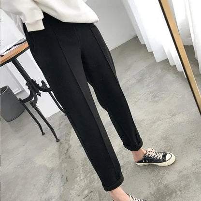 New Simple Warm Pants Women Casual Elastic Waist Pant Autumn Winter Thicken OL Wool Female Pants Loose Lady Trousers Capris