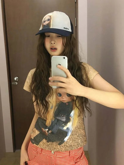 Coyseio Slim Fit Shoulder T-Shirt Short Sleeve Collaborative Edition Small Cloth Breathable Cotton round Neck Top for Women