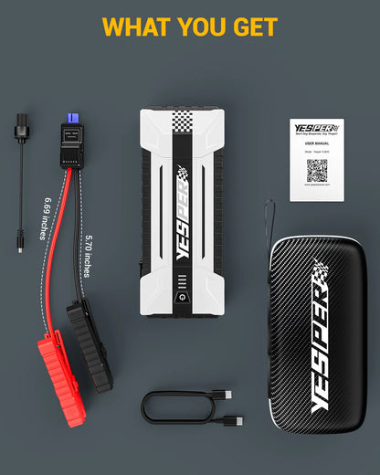 YESPER 4120A Car Jump Starter | 26800mAh | 12V Power | Gas/10.0L Diesel | Power Bank + 3-Mode Light