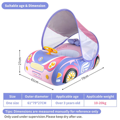 Kids Car Swimming Seat Float Ring Inflatable Infant Floating For Summer Swim Boat Circle Bathing Water Toy with Canopy
