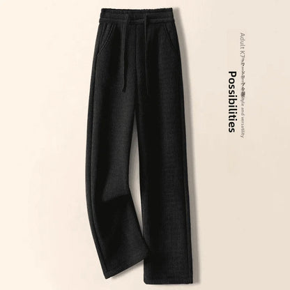 High Waist Thickened Fleece Women's Loose Pants Straight Leg Casual Trousers Korean Style Commute Fashion plus Size Ladies