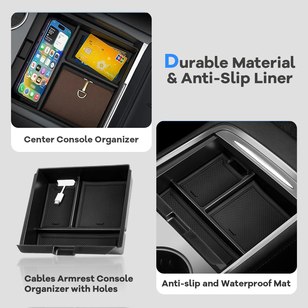8x For Tesla Model Y Juniper 2025 2026 Nipper Center Console Organizers Non-slip Mat Upper Lower Watercup Wireless Charging Mat