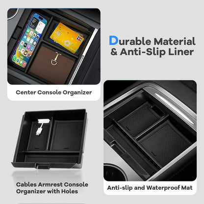 8x For Tesla Model Y Juniper 2025 2026 Nipper Center Console Organizers Non-slip Mat Upper Lower Watercup Wireless Charging Mat