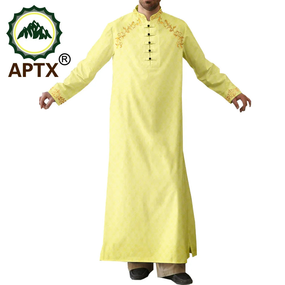 APTX Robe for Men Muslim Fashion Jubba Thobe Single Breasted Loose Embroidery Outfits Casual Wedding Church Wear T2014007