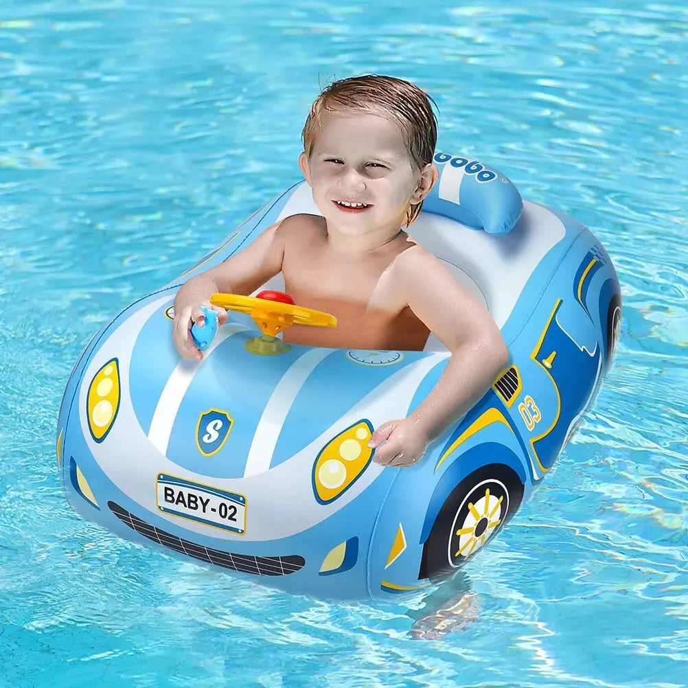 Kids Car Swimming Seat Float Ring Inflatable Infant Floating For Summer Swim Boat Circle Bathing Water Toy with Canopy