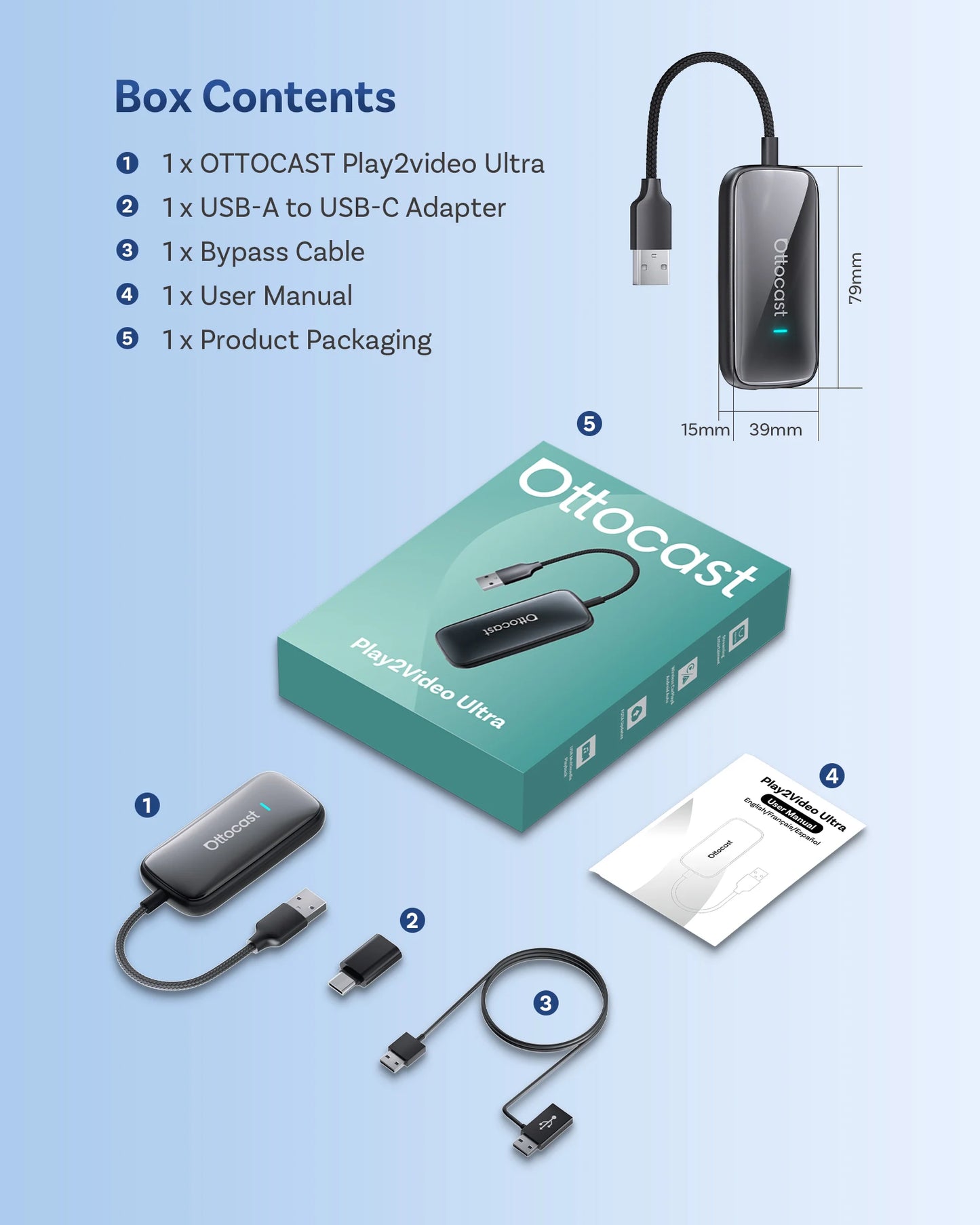 OTTOCAST Play2Video Ultra Wireless CarPlay AI BoxVideo Streaming forCar YouTube Netflix IPTV Plug&Play for Factory Wired CarPlay