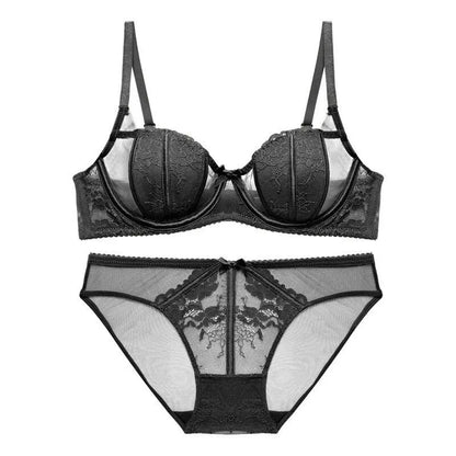 Moda Conjunto Lencería Encaje Francés Bordado Copas Oreja De Conejo Alambre Suave Push Up Respirable Adelgazante Cómodo