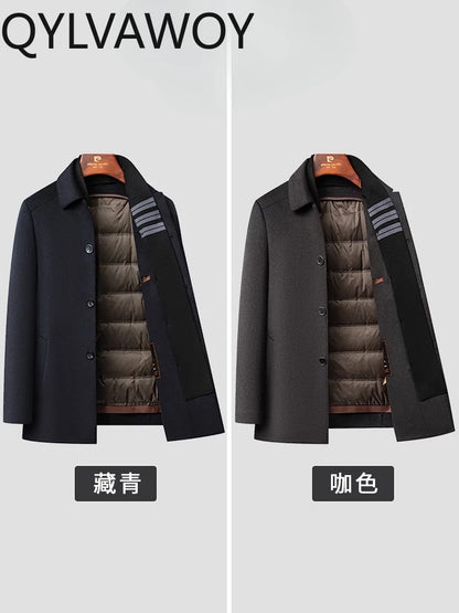 QYLVAWOY 70% Wool Winter Wool Coat Men's Mid-Length Middle-Aged Business Dad's Outfit High-End Woolen Outerwear LJ2571