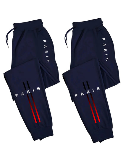 2-Pack Men's Polyester Joggers, Drawstring Waist, Wrinkle-Resistant, Breathable, Slim-Fit, Cuffed Hem, Drop-Dead Drape,