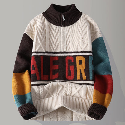 Autumn/winter Fashion Trend Retro Sports Thickened Warm Knitted Sweater Men's Loose Comfortable Large Size High Quality Sweater
