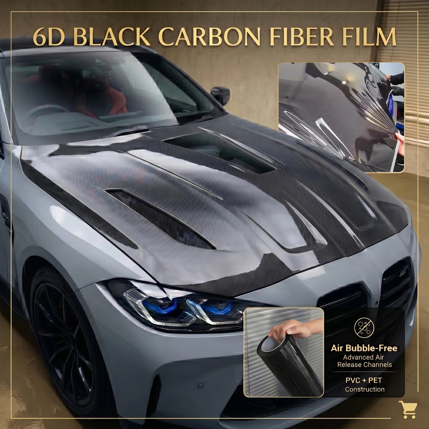 6D Carbon Fiber Black DIY Car Hood Bonnet Wrap Film Waterproof  Paint Protection Film Anti-Scratch Wrap Cover Tuning Accessories