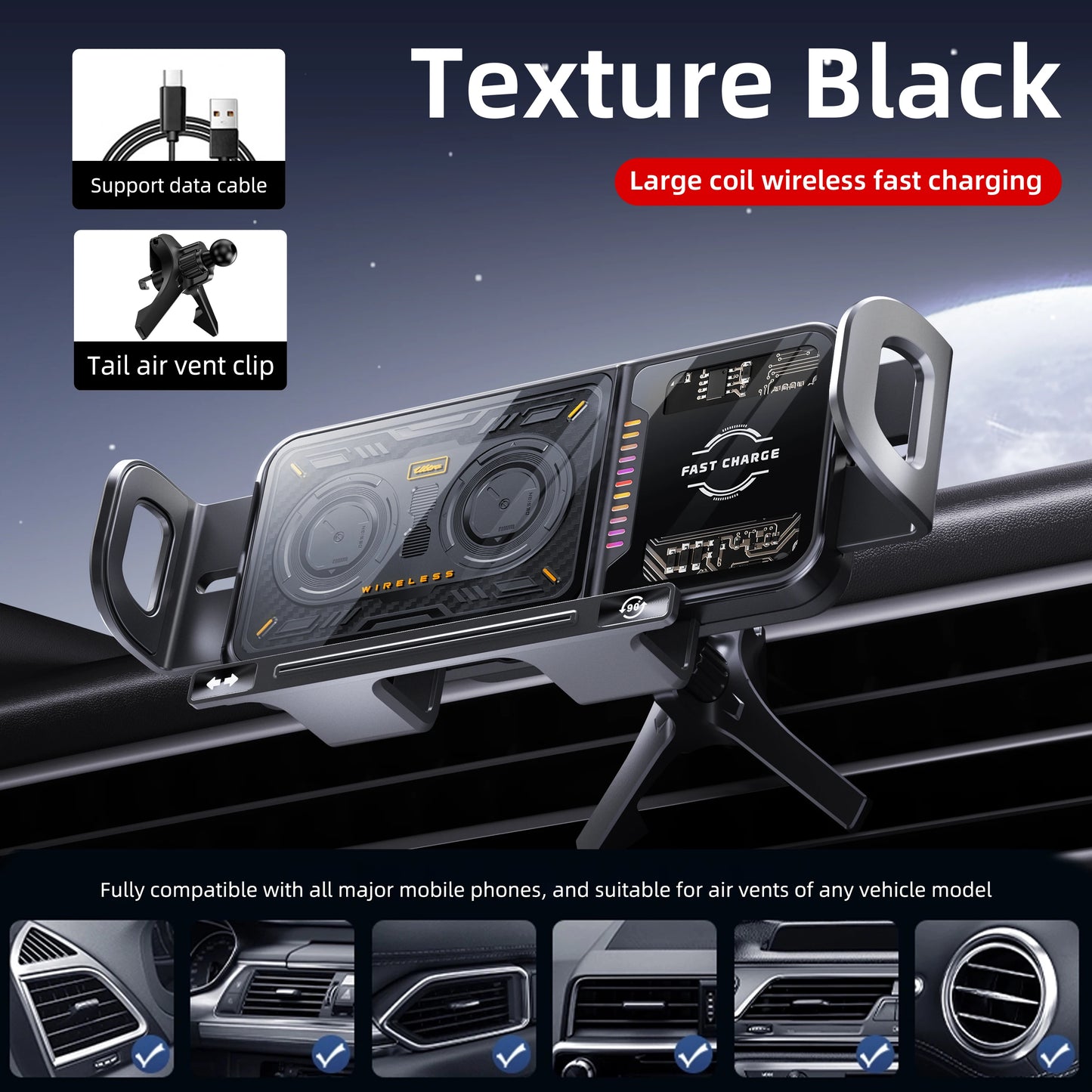 Fold Screen Car Wireless Charger Dual Coil Mount 15W Fast Car Charging for Samsung Galaxy S23 S22 S21 Z Fold Flip 5 4 3