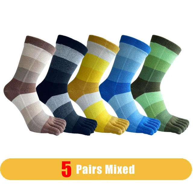 1/5 Pairs Man Short Socks Toe Striped Business Cotton Party Dress Soft Elastic Young Colorful Happy Funny Five Finger Socks Warm