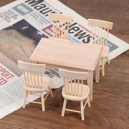 5Pcs/Set 1:12 Dollhouse Miniature Wooden Dining Table Chair Set Doll House Kitchen Furniture Toy