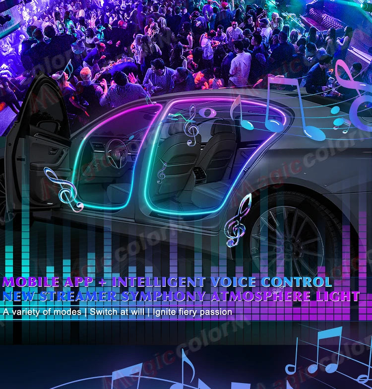 3Meters 4M Symphony Car Door Frame Ambient Lights Universal RGB LED Acrtlic Strips APP Bluetooth Remote Control USB Plug & Play